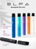 ELFBAR ELFA Basisgeräte mit 500-mAh-Akku in verschiedenen Farben.